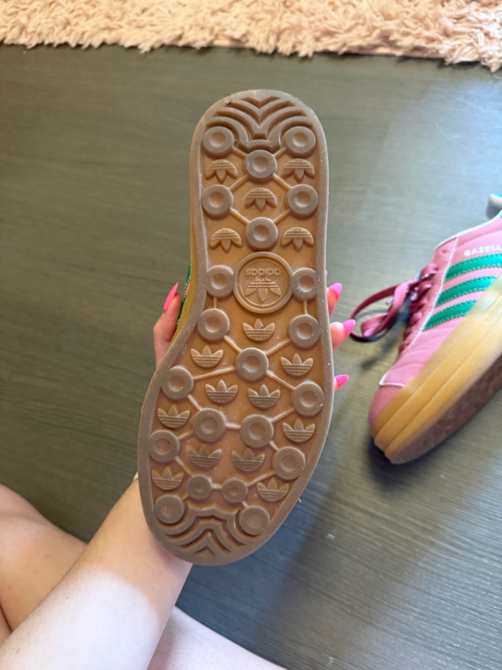 adidas Pink with Green Stripe Platform Sneakers - Picture 3 of 5